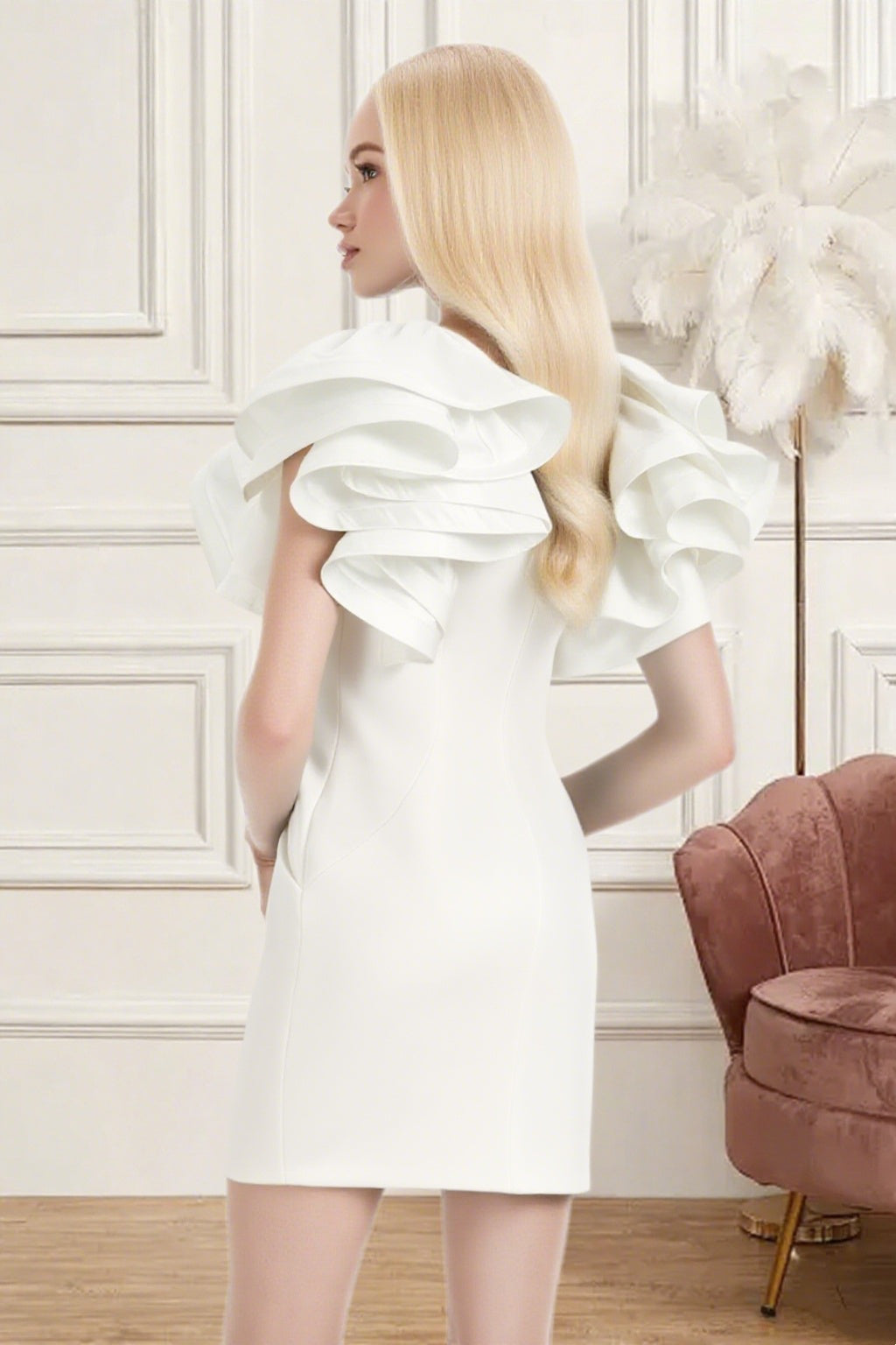 Dressime Fitted V Neck Ruffle Sleeve Mini Homecoming Dress