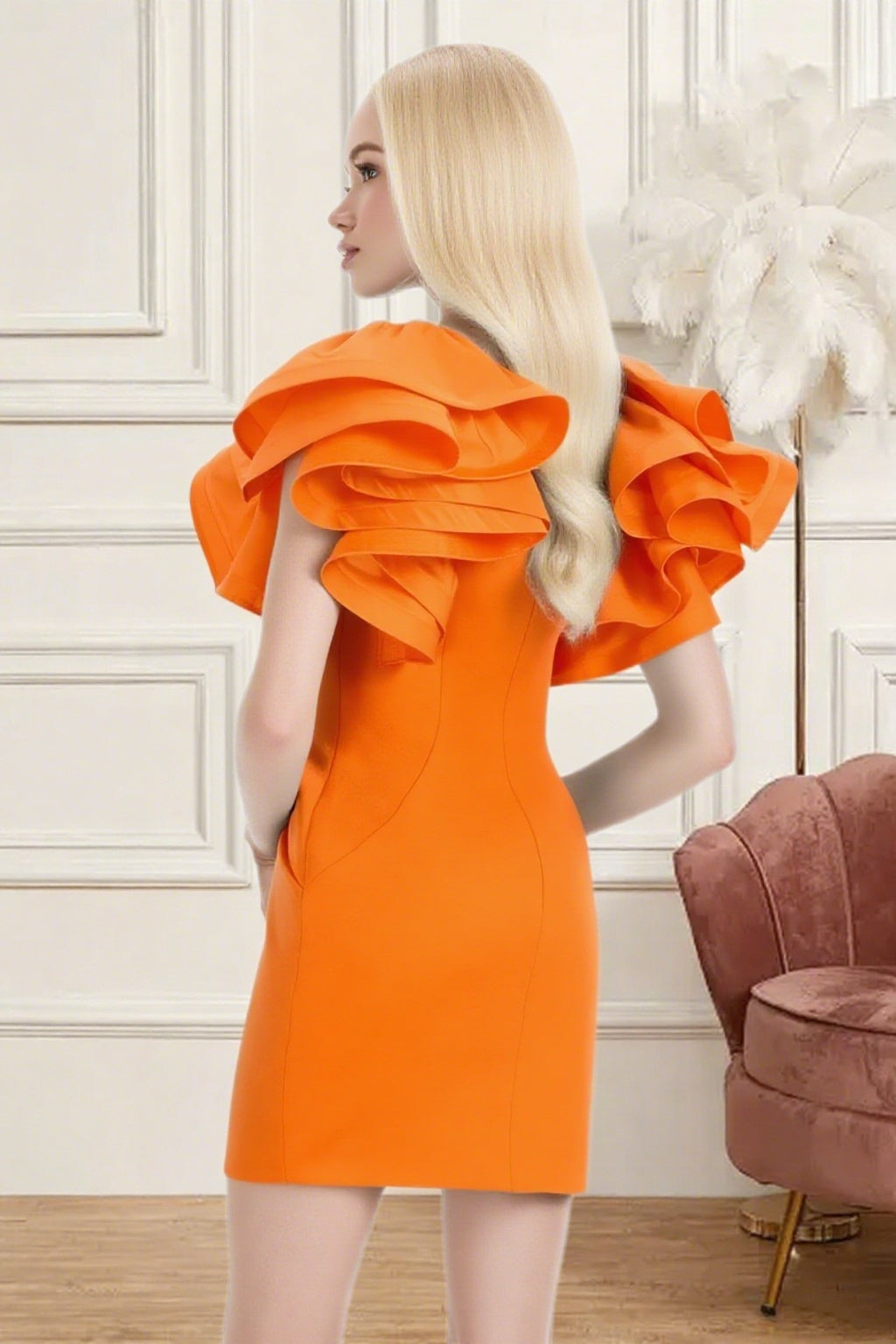 Dressime Fitted V Neck Ruffle Sleeve Mini Homecoming Dress