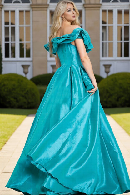 Dressime Flowing A Line Off The Shoulder Pleated Long Prom Dress