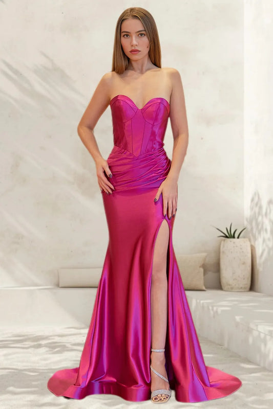 Dressime Mermaid Satin Sweetheart Pleated Long Prom Dress