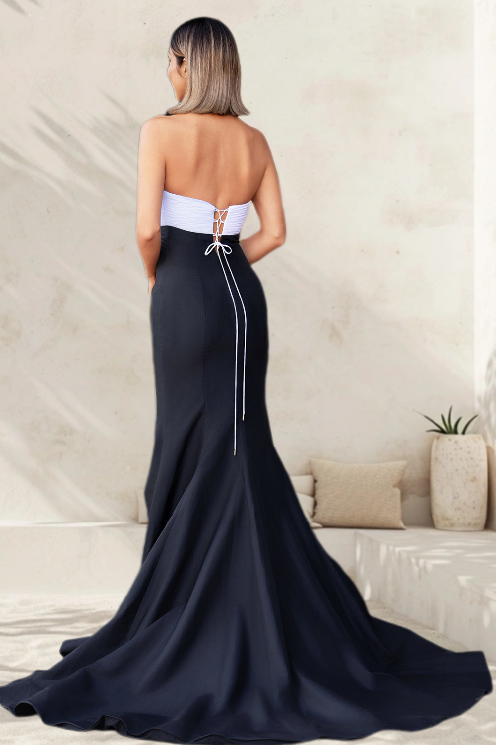 Dressime Elegant Mermaid Strapless Ruched Prom Dress