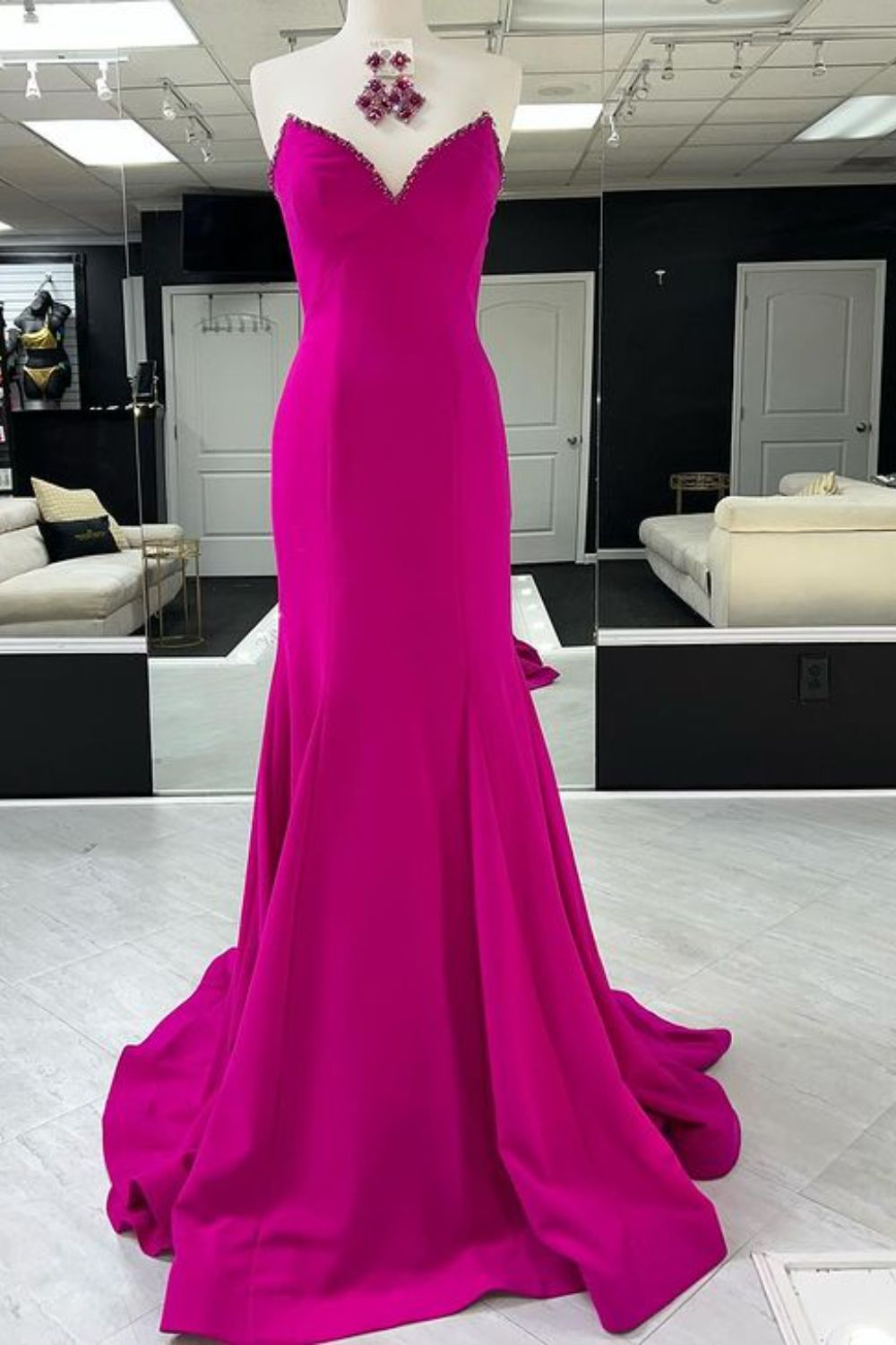 Dressime Mermaid Strapless Satin Long Prom Dress With Beaded