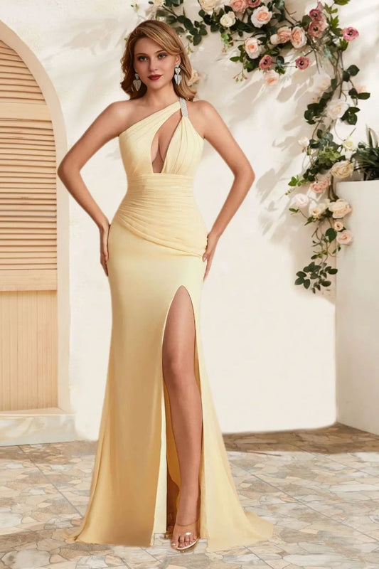 Dressime Sexy Mermaid One Shoulder Beaded Keyhole Long Bridesmaid Dress