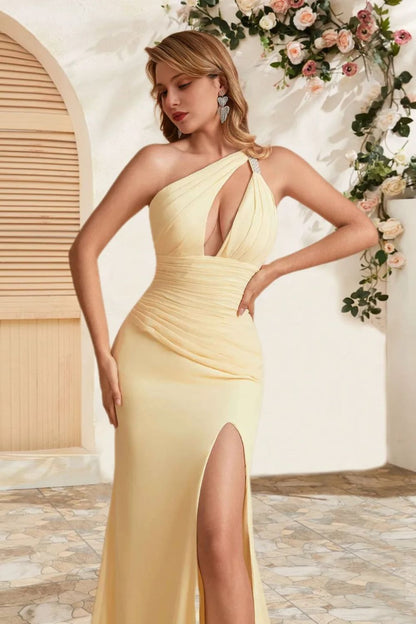 Dressime Sexy Mermaid One Shoulder Beaded Keyhole Long Bridesmaid Dress