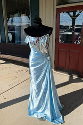 Dressime Sheath One Shoulder Ruching Long Prom Dress with Broken Mirrors