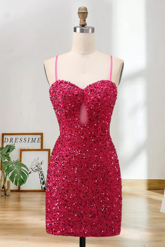 Dressime Sparkly Tight Spaghetti Straps Sequin Mini Cocktail Dress