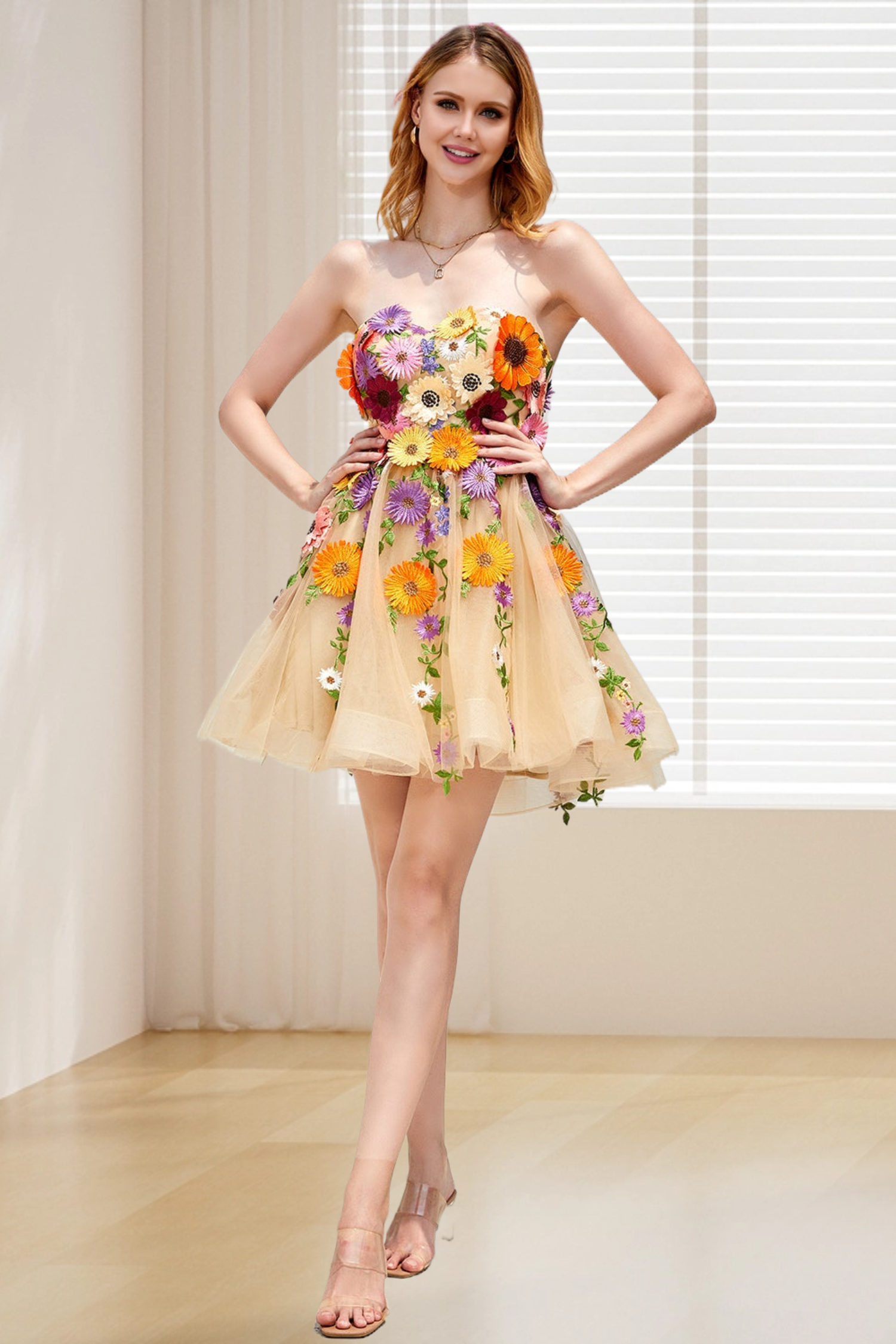 Dressime Strapless Homecoming Dresses Knee Length Tulle With 3D Flower