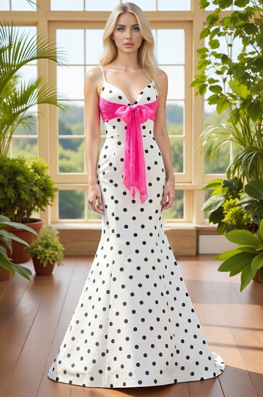 Dressime Trendy Mermaid Spaghetti Straps Polka Dots Long Prom Dress