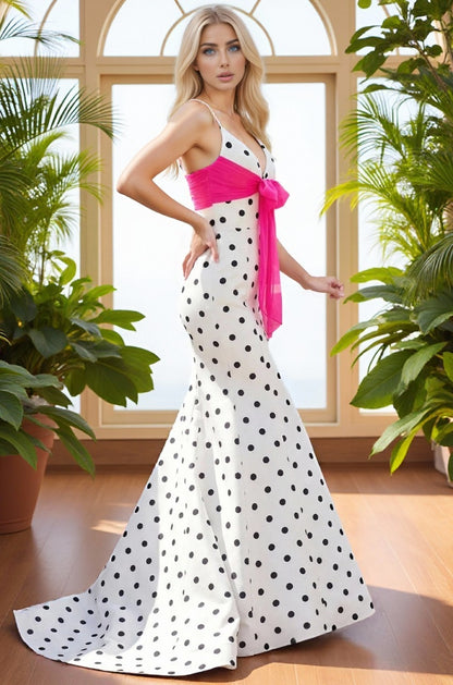 Dressime Trendy Mermaid Spaghetti Straps Polka Dots Long Prom Dress