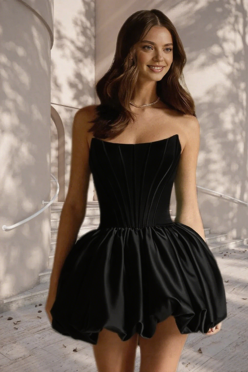 Dressime Vibrant A Line Strapless Satin Corset Bodice Mini Homecoming Dress