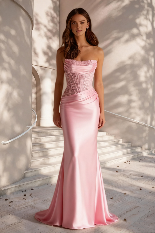 Dressime Vibrant Mermaid Strapless Satin Long Prom Dress