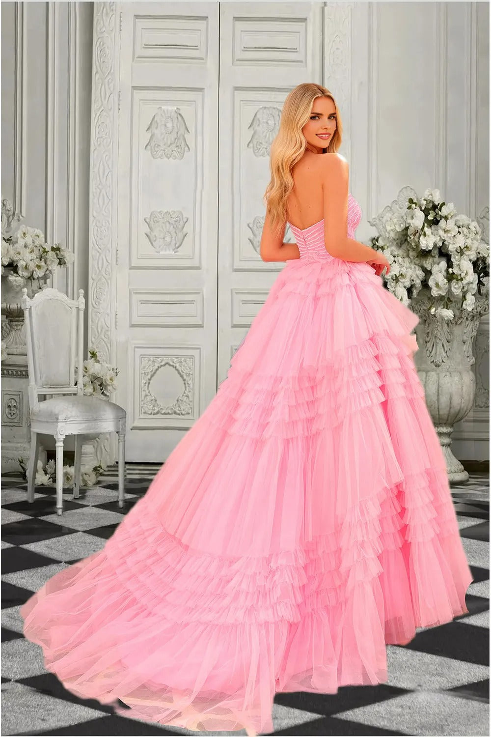 DressimeVintageBallGownStraplessTulleBeadedTieredPromDress_2