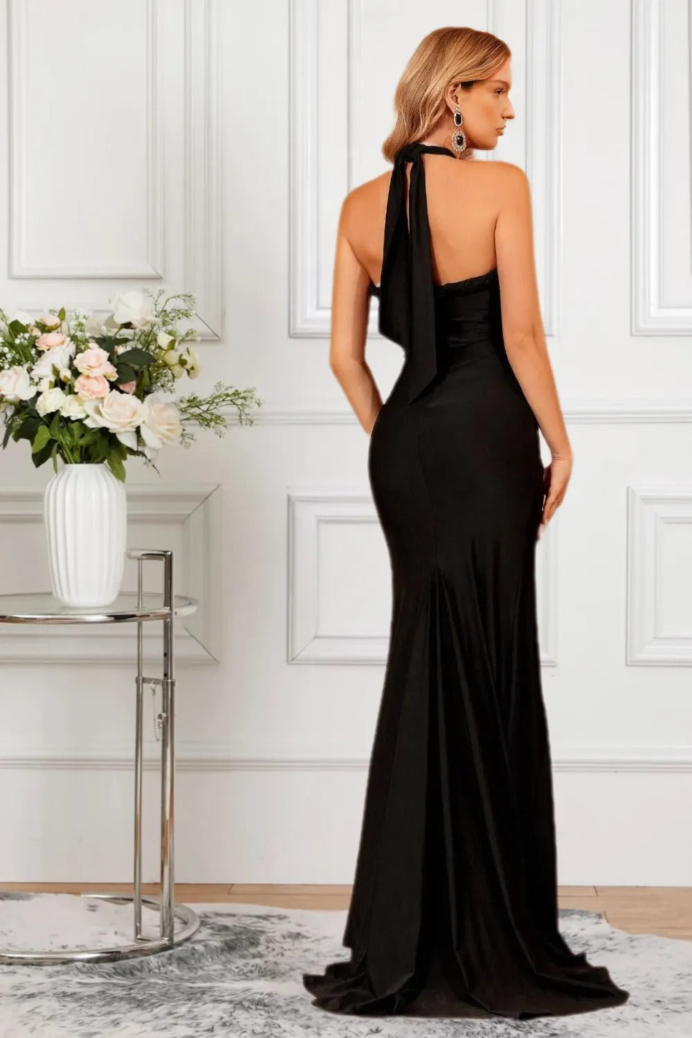 Dressime Vintage Mermaid Halter Satin Long Formal Dress