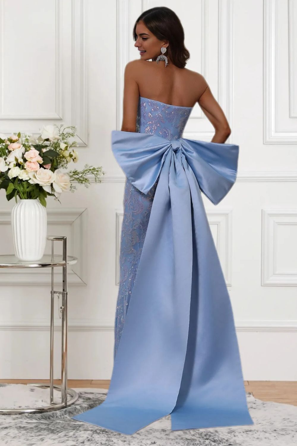 Dressime Vintage Mermaid Strapless Sequin Appliques Formal Dress With Bow