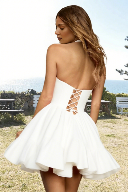 Dressime A Line Halter Keyhole Corset Bodice Mini Homecoming Dress