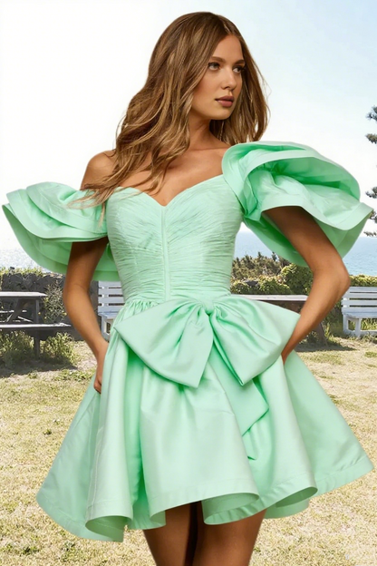 Dressime A Line Off The Shoulder Bow Corset Bodice Mini Homecoming Dress