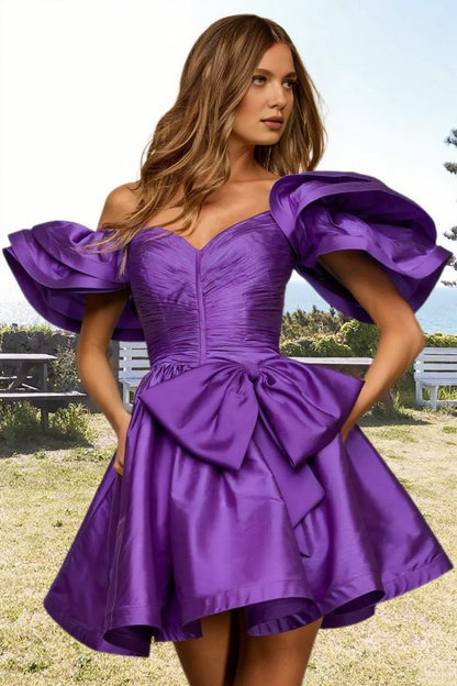 Dressime A Line Off The Shoulder Bow Corset Bodice Mini Homecoming Dress