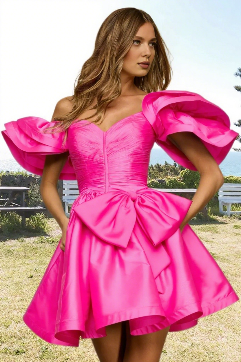 Dressime A Line Off The Shoulder Bow Corset Bodice Mini Homecoming Dress