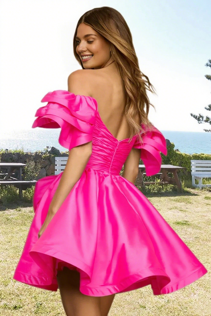Dressime A Line Off The Shoulder Bow Corset Bodice Mini Homecoming Dress