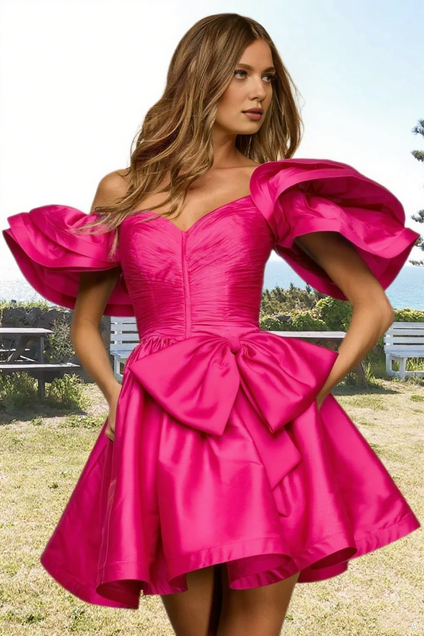 Dressime A Line Off The Shoulder Bow Corset Bodice Mini Homecoming Dress