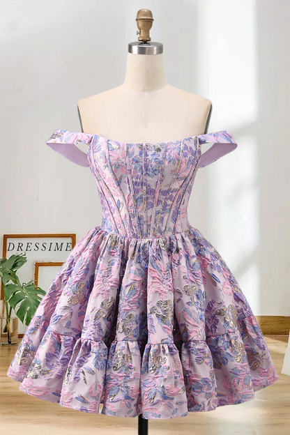 Dressime A Line Off The Shoulder Jacquard Mini Homecoming Dress