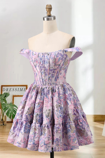 Dressime A Line Off The Shoulder Jacquard Mini Homecoming Dress