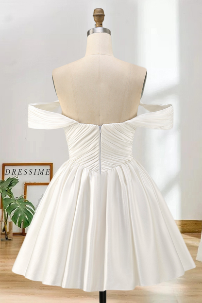 Dressime A Line Off The Shoulder Satin Corset Pleats Mini Homecoming Dress