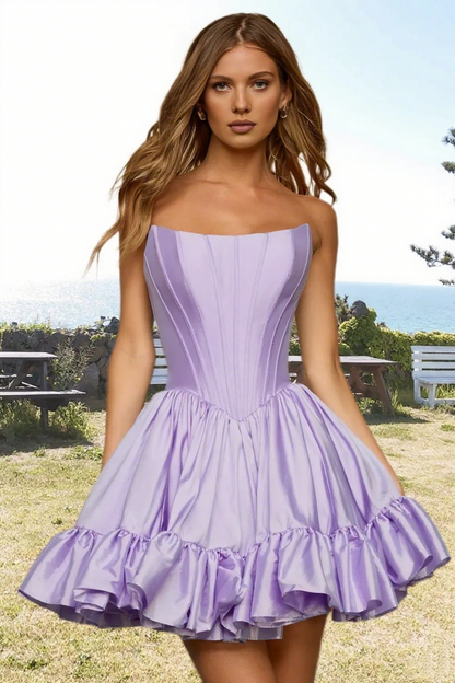 Dressime Vibrant A Line Strapless Satin Corset Bodice Mini Homecoming Dress