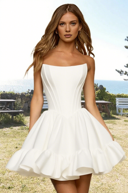 Dressime Vibrant A Line Strapless Satin Corset Bodice Mini Homecoming Dress