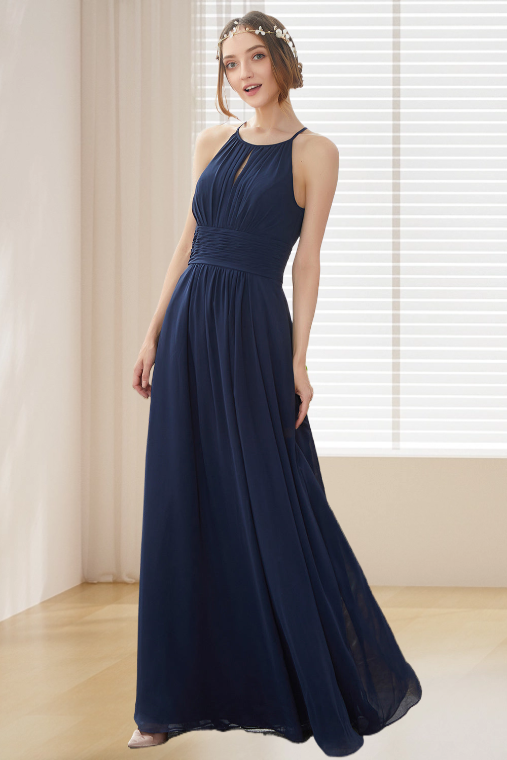 Dressmie A Line Halter Chiffon Long Bridesmaid Dress dressime Dressmie A Line Halter Chiffon Long Bridesmaid Dress dressime