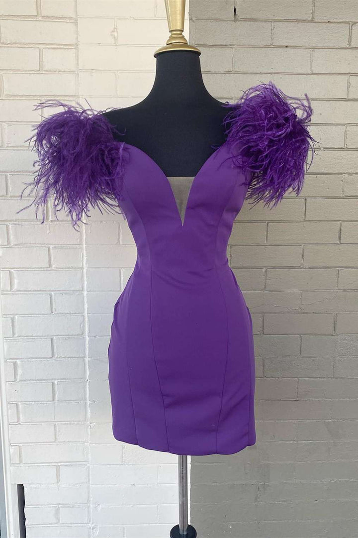 dressimeOff the Shoulder Pink Homecoming Dresses V Neck Above Knee Short Cocktail Dresses 
