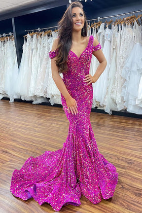 Dressime Mermaid Off the shoulder Sequin Long Prom Dress With Slit
