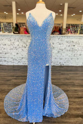 Dressime Mermaid Strapless Sequin Prom Dress with Slit