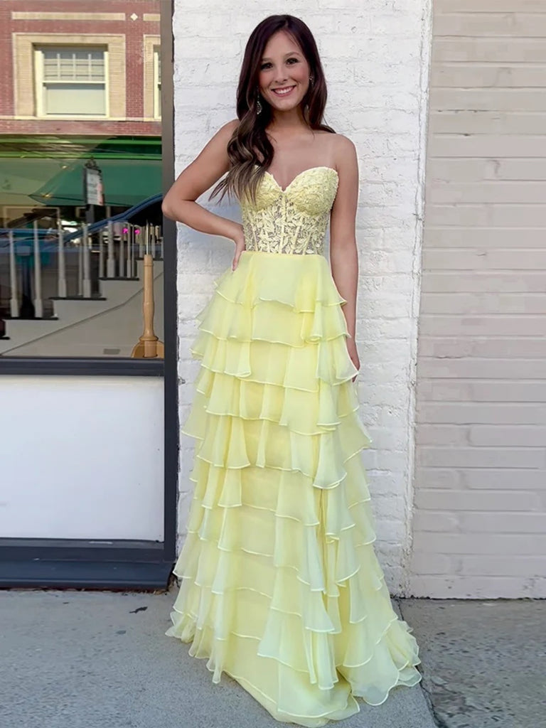 Dressime High Neck Ruffle Chiffon Long Prom Dresses with 3D Flower