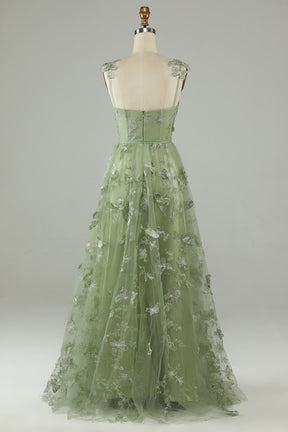 Dressime A-Line/Princess Sleeveless Spaghetti Straps Floor-Length Butterfly Tulle Prom Dresses