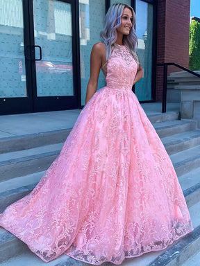 Dressime A Line Scoop Neck Tulle Beaded Prom Dress With Appliques