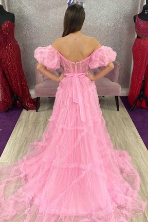 dressimeA Line Off the Shoulder Tulle Prom Dresses 