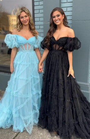dressimeA Line Off the Shoulder Tulle Prom Dresses 