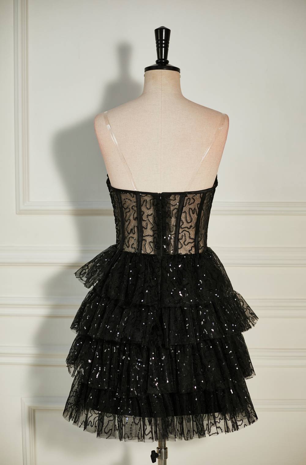 dressimeA-Line Strapless Sleeveless Black Sequin Homecoming Dress 