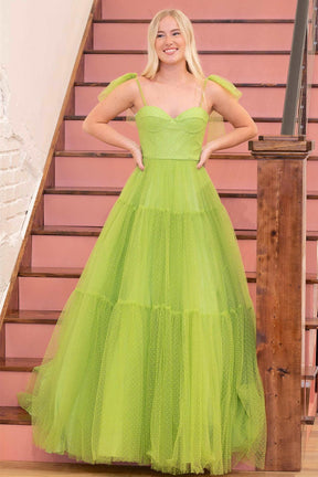 dressimeA-Line Straps Dot Tulle Prom Dresses with Bow Tie 