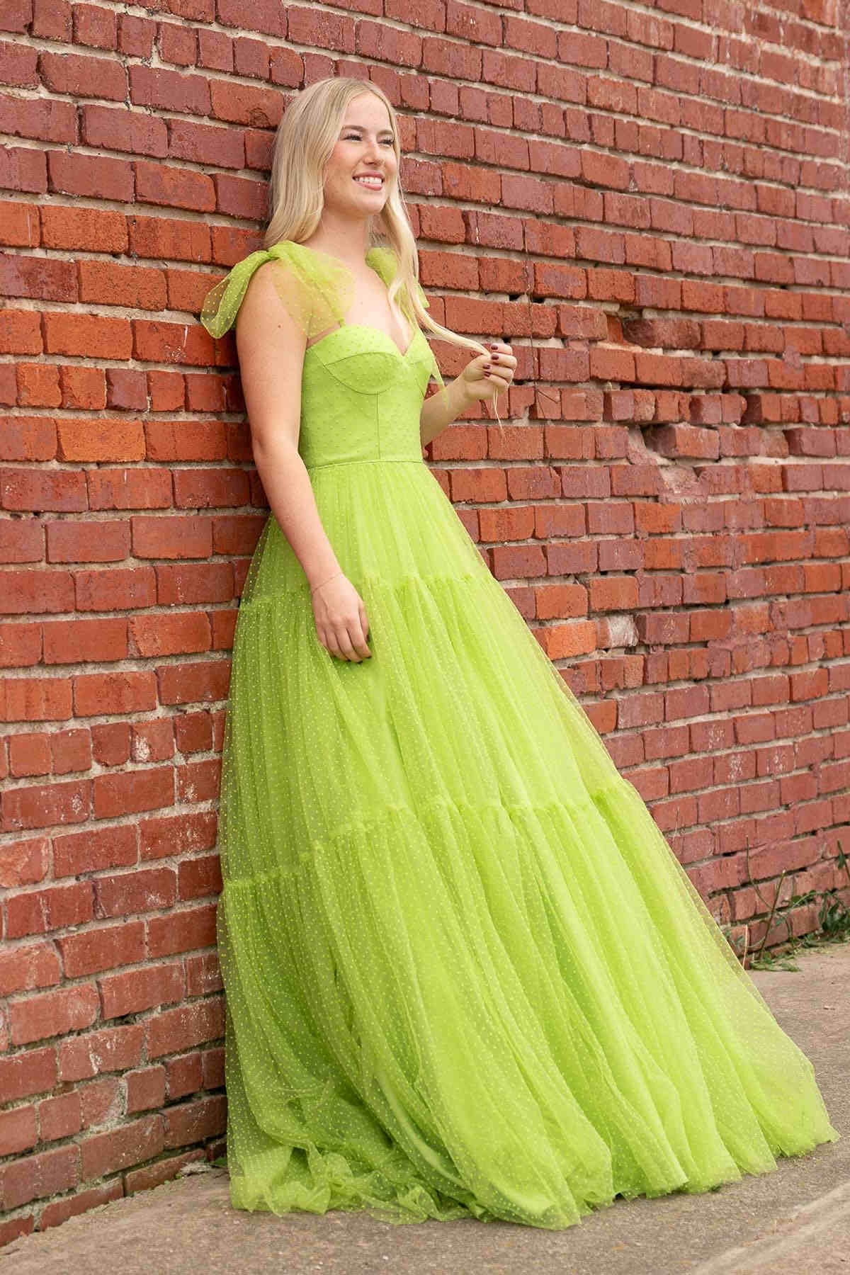 dressimeA-Line Straps Dot Tulle Prom Dresses with Bow Tie 