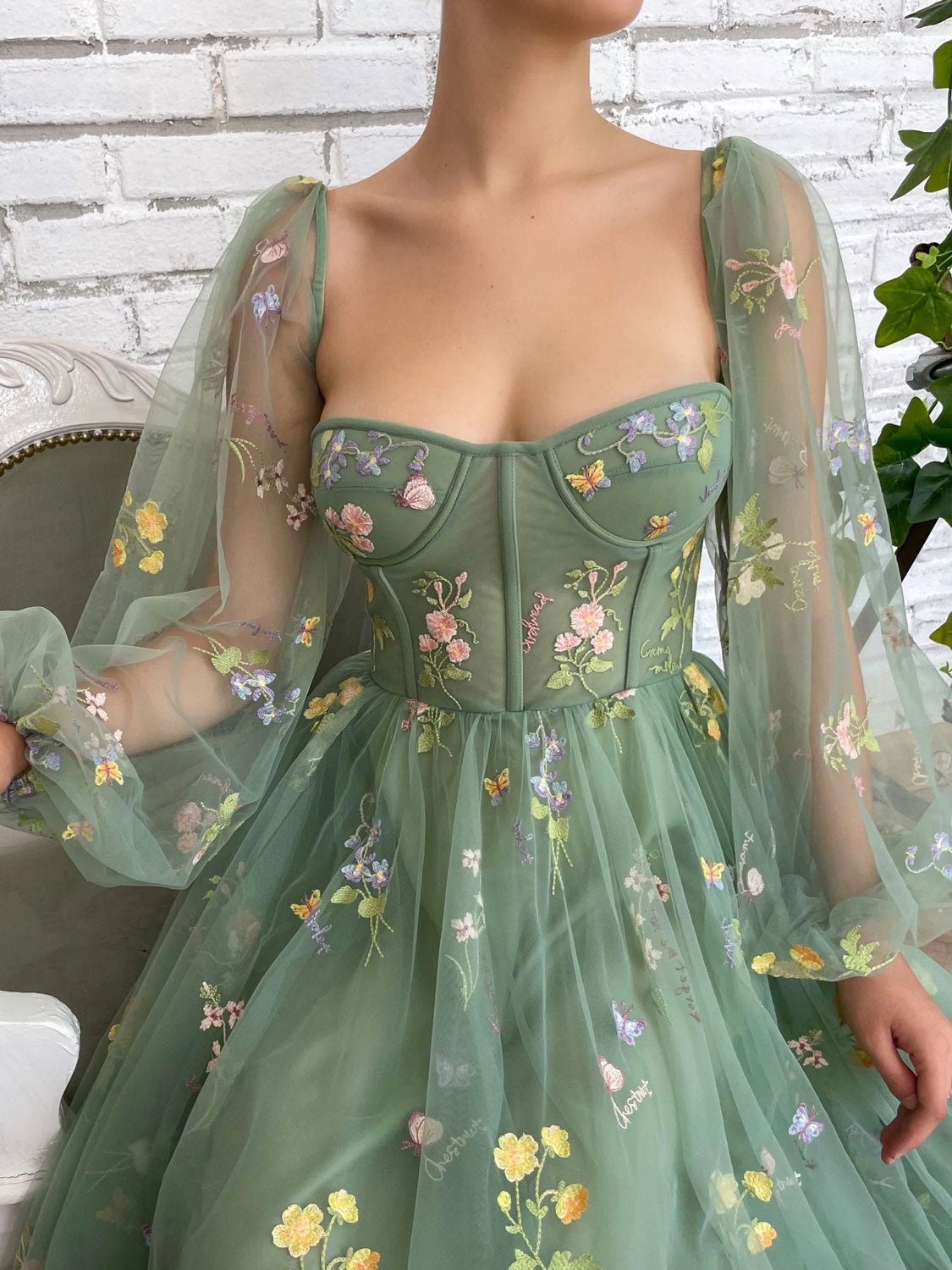 dressimeA Line Stunning Sweetheart Neck Appliques Long Sleeve Homecoming Dress 