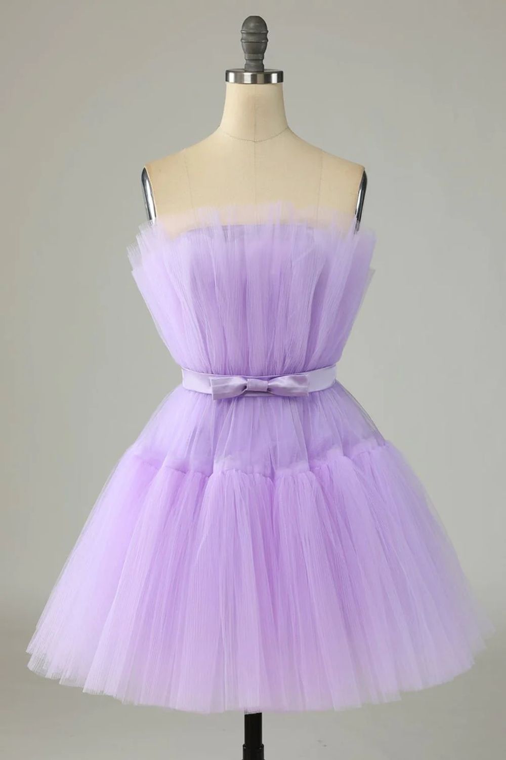 A Line Pink Tulle Above-Knee Homecoming Cocktail Dress With Bowknot