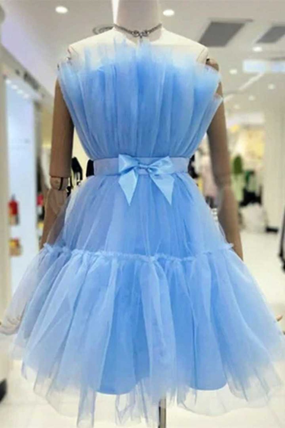 A Line Pink Tulle Above-Knee Homecoming Cocktail Dress With Bowknot