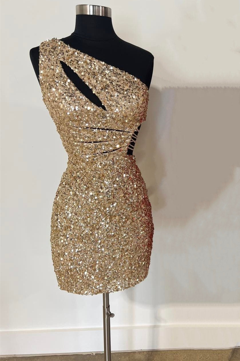 dressimeBodycon One Shoulder Cutout Sequin Short/Mini Homecoming Dress 