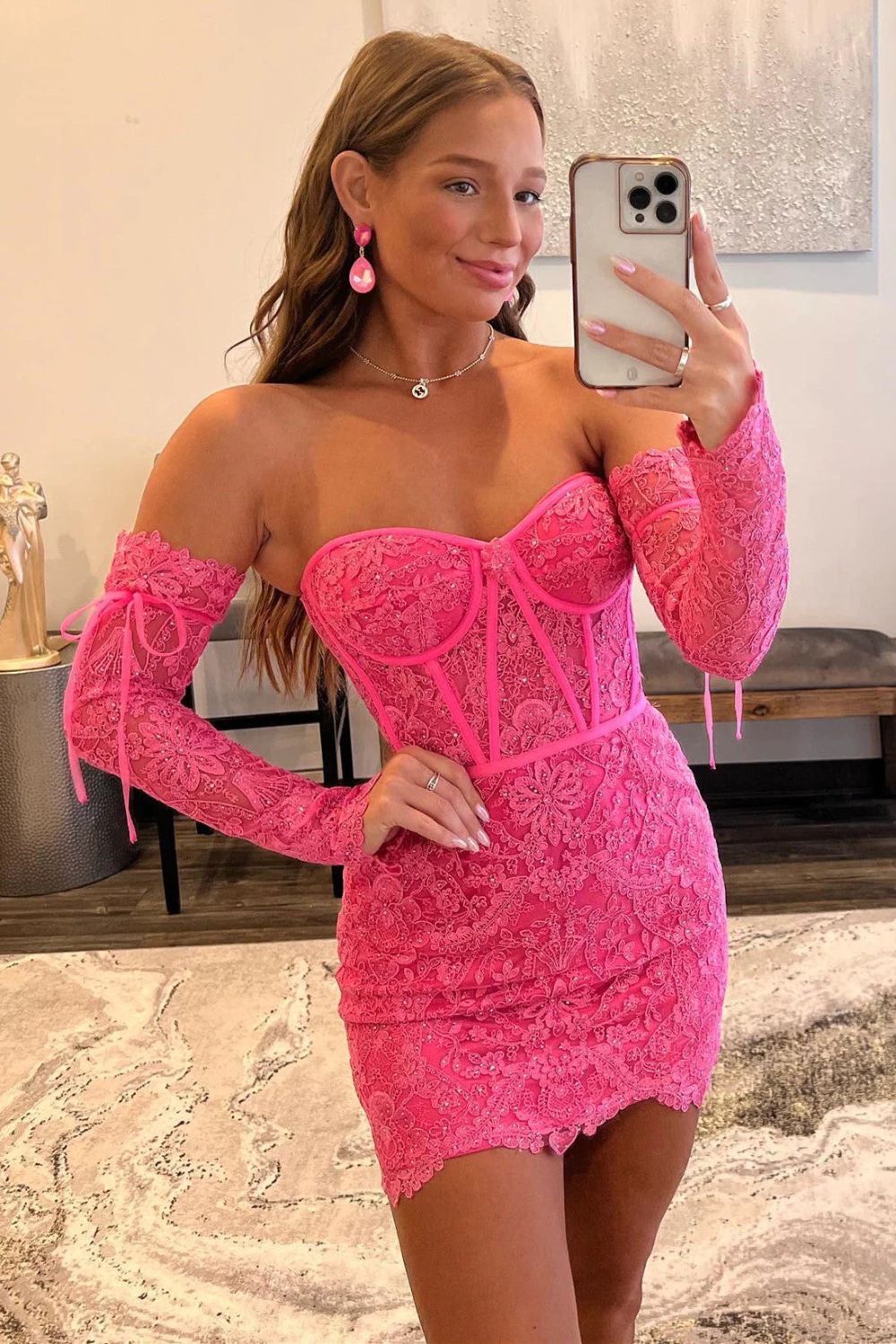 Bodycon Lace Strapless Pink Homecoming Dress Short Prom Dress Country Homecoming Gowns