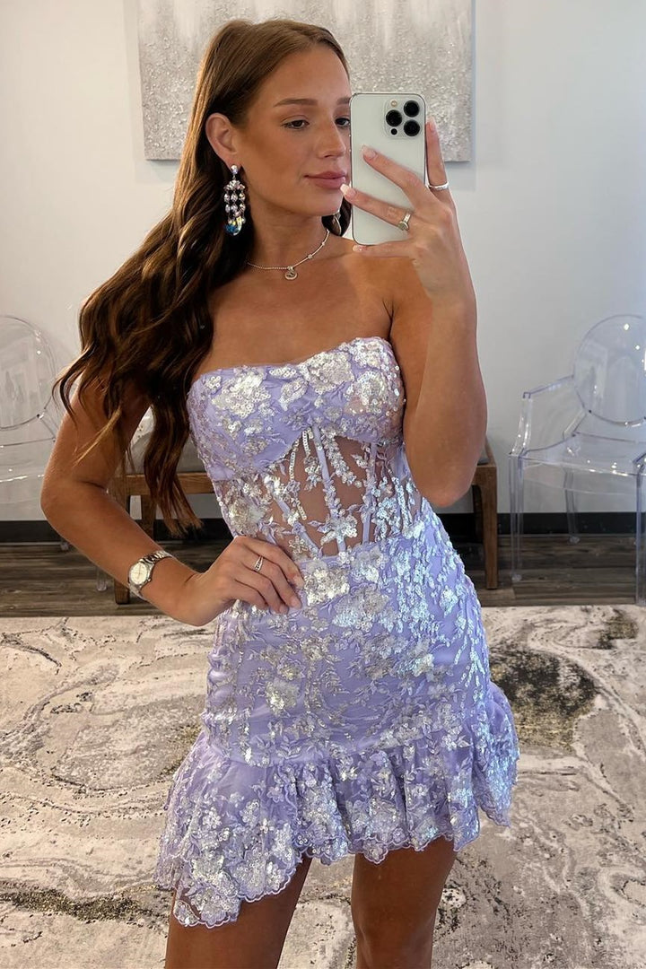dressimeCute Sequin Tiered Appliques Strapless Homecoming Dress 