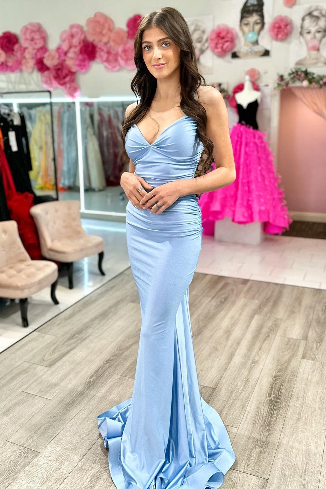 dressimeDressime Sexy Mermaid Spaghetti Straps V-Neck Lace-Up Long Prom Dress 