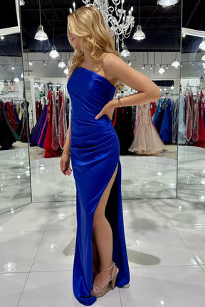 dressimeDressime Sheath Strapless Ruched Long Prom Dress with Slit 