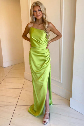 dressimeDressime Sheath Strapless Ruched Long Prom Dress with Slit 